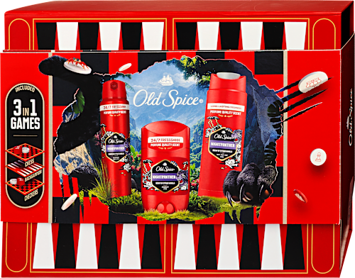 Deo spray, tusfürdő, deo stift ajándékcsomag játékokkal Old Spice