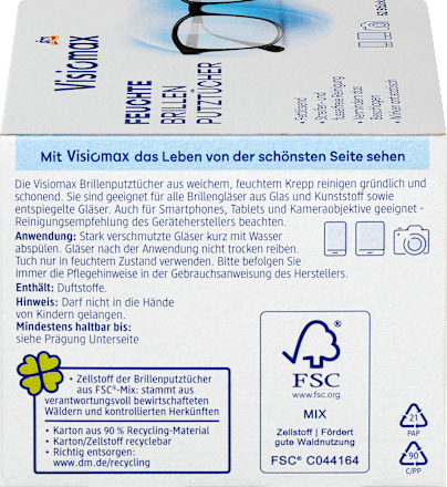 Salviette umidificate per occhiali visiomax