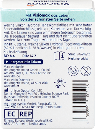 Lentile de contact zilnice din silicon-hidrogel dioptrie -2,00 Visiomax