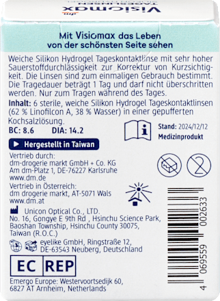 Lentile de contact zilnice din silicon-hidrogel dioptrie -3,75 Visiomax