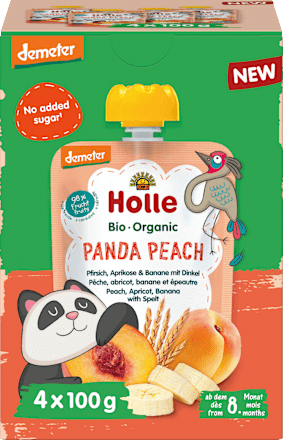 Quetschie Panda Peach Pfirsich, Aprikose, Banane mit Dinkel ab dem 8. Monat Holle