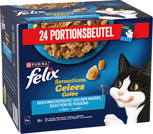 Nassfutter Katze, Sensations Gelée - Geschmacksvielfalt aus dem Wasser, Multipack (24x85  g) Felix