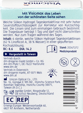 Silikon-Hydrogel Tageslinsen Dioptrie -4,00 VISIOMAX