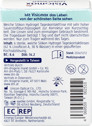 silikon-hydrogelové denní kontaktní čočky, -2,75 DP Visiomax