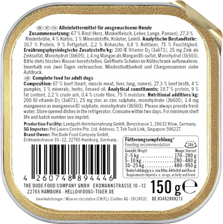 Nassfutter Hund mit Rind & Kürbis, Guadn! Multipack (6x150 g) DOGS'n TIGER