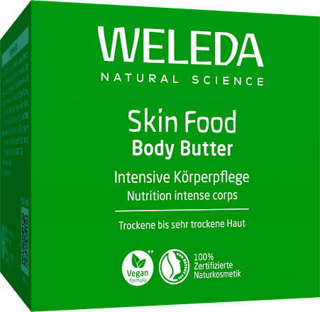 Körperbutter Skin Food im Glastiegel WELEDA