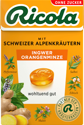 Bonbon, Ingwer & Orangenminze, zuckerfrei, in der Taschenbox Ricola