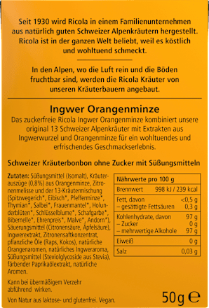 Bonbon, Ingwer & Orangenminze, zuckerfrei, in der Taschenbox Ricola