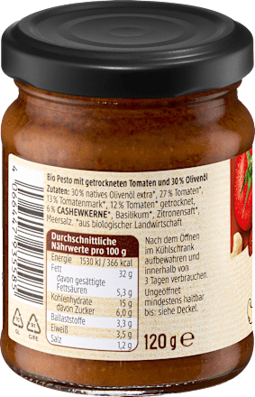 Pesto Rosso mit sonnengetrockneten Tomaten, vegan dmBio