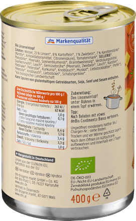 Eintopf Linsen mit Kartoffeln dmBio