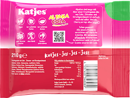 Fruchtgummi Alpaka Cola mit Zitrone & Kirsche Katjes