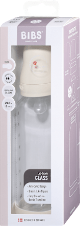 Steklena steklenička 240 ml, silikon - Ivory (srednji pretok), 2m+ BIBS