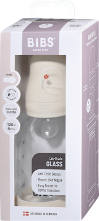 Steklena steklenička 120 ml, silikon - Ivory (počasen pretok) BIBS
