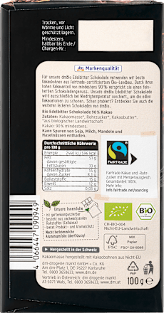 Schokolade, Edelbitter 90 % Kakao dmBio
