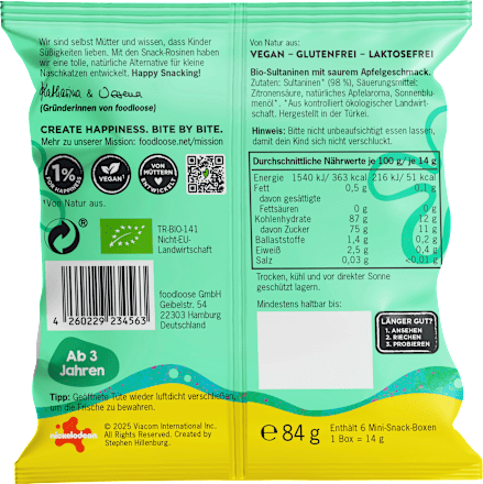 Kindersnack Rosinen Saurer Apfel-Geschmack ab 3 Jahren foodloose