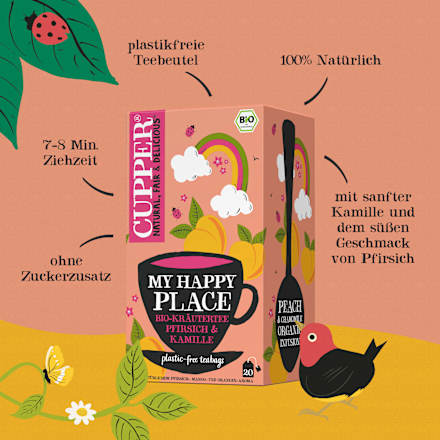 Kräutertee "My Happy Place" mit Pfirsich & Kamille (20 Beutel) Cupper