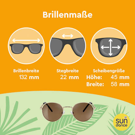 Sonnenbrille Erwachsene, goldfarbenes Metallgestell, runde braun getönte Gläser SUNDANCE