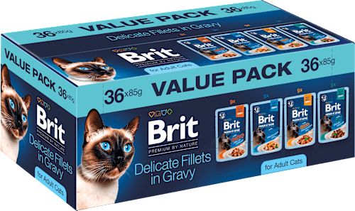 Krmivo pre mačky v kapsičke Premium By Nature Delicate Fillets in Gravy - mix 36 x 85 g Brit