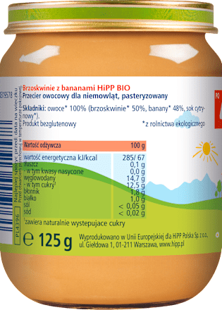 Brzoskwinie z bananami BIO, po 4. miesiącu HiPP