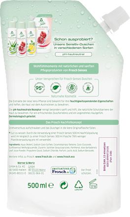 Duschgel Aloe Vera, Nachfüllpack Frosch Senses
