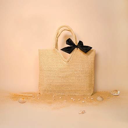 Shopper, Strohoptik, Schleife, schwarz Soapland