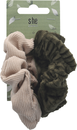 Скрънчи ластик за коса, маслено зелено и бежово s-he stylecollection