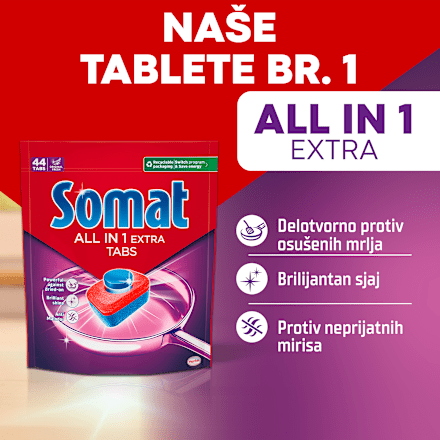 ALL IN 1 EXTRA tablete za pranje sudova GIGA pack 85kom + 5in1 RINSER za sjaj posuđa 750ml gratis Somat