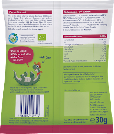 Babysnack Bio Urkorn-Dinos ab 1 Jahr HiPP