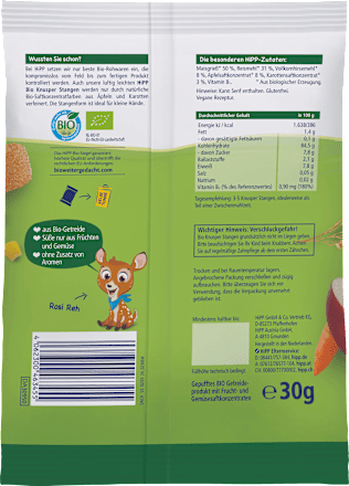 Kindersnack Knusperstangen Apfel und Karotte ab dem 8. Monat HiPP