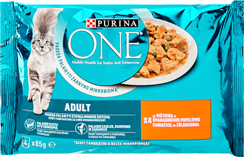 Nedves macskaeledel felnőtt macskák számára csirkével és zöldbabbal PURINA ONE