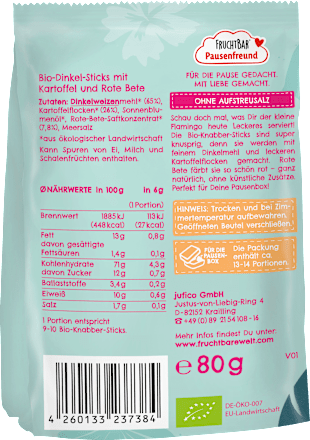 Kindersnacks Knabber-Sticks rote Bete, Kartoffel & Dinkel ab 3 Jahren FRUCHTBAR Pausenfreund