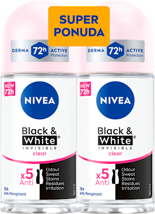 Deo roll-on Black & White Clear, duo pakiranje, 2 x 50 ml NIVEA