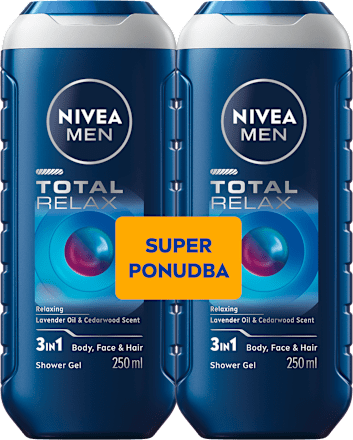 Gel za tuširanje 3 v 1 Total Relax - super ponudba, 2 × 250 ml NIVEA