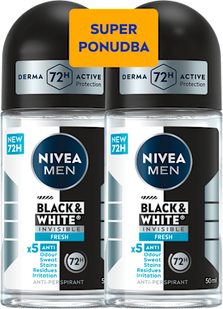 Antiperspirant roll-on Black & White Invisible Fresh - super ponudba, 2 × 50 ml NIVEA