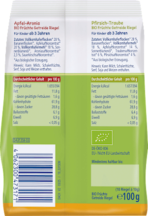 Frucht-Getreide-Riegel Mini Mix, ab 3 Jahre (10x10 g) HiPP