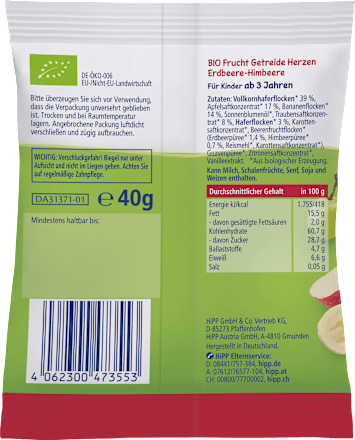 Kindersnack Mini Hafer-Herzen Erdbeere-Himbeere ab 3 Jahren HiPP