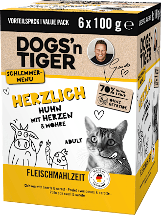 Nassfutter Katze, Huhn mit Möhre, Herzlich Multipack (6x100 g) DOGS'n TIGER