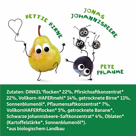 Fruchtriegel mit Getreide Pfirsich, Birne, Pflaume & schwarze Johannisbeere ab 3 Jahren, (4x23 g) Freche Freunde