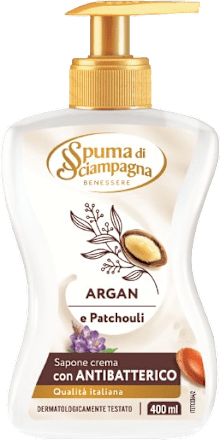 Sapone liquido nutriente con olio di argan e patchouli Spuma di Sciampagna