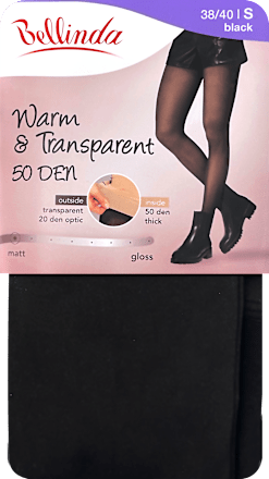 punčochové kalhoty Warm&Transparent 50DEN, velikost 38-40, černé Bellinda