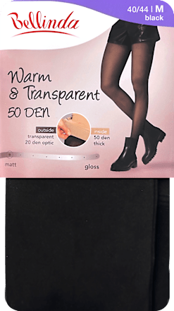 punčochové kalhoty Warm&Transparent 50DEN, velikost 40-44, černé Bellinda