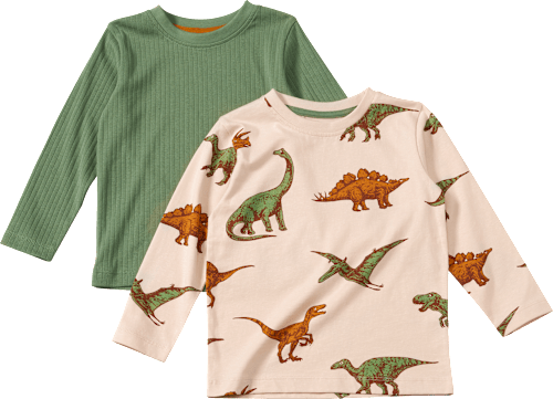 Langarmshirts mit Ripp-Struktur + Dino-Muster, grün + beige, Gr. 116 ALANA