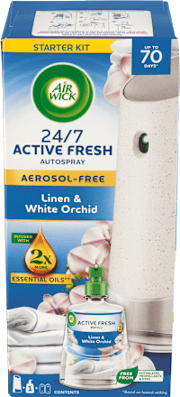 Active Fresh automatický difuzér a náplň na vodní bázi Prádlo a bílá orchidej AIR WICK