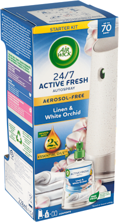 Active Fresh automatický difuzér a náplň na vodní bázi Prádlo a bílá orchidej AIR WICK