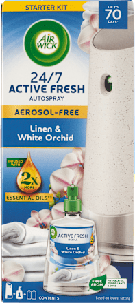 Active Fresh automatický difuzér a náplň na vodní bázi Prádlo a bílá orchidej AIR WICK