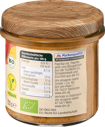 Gemüseaufstrich Gegrillte Paprika Belugalinse dmBio