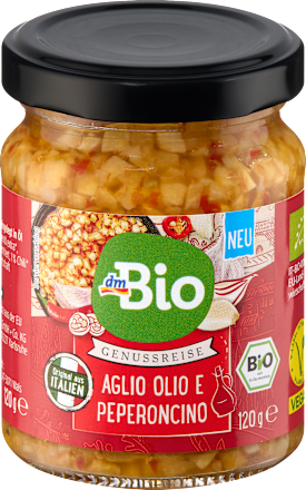 Bio pripravek iz česna in čilija v olju Aglio Olio e Peperoncino dmBio