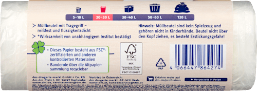 Szagsemlegesítő szemeteszsák fogófüllel, 25 literes Profissimo
