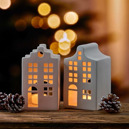 Windlicht aus Keramik, Giebelhaus, weiß-matt Dekorieren & Einrichten