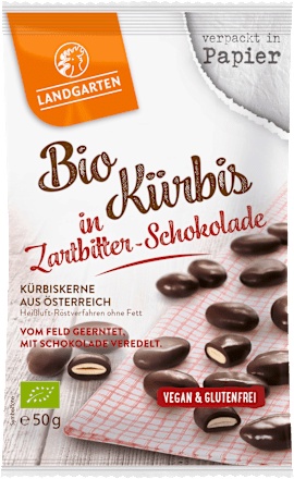 Schokolade Bio Kürbis in Zartbitterschokolade Landgarten